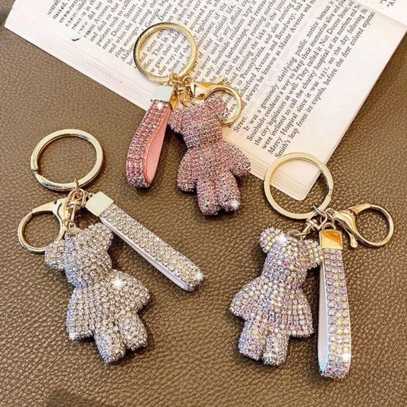 Diamond Bear Keychain Creative Diamond Bear Doll Keychain  white - Image 4