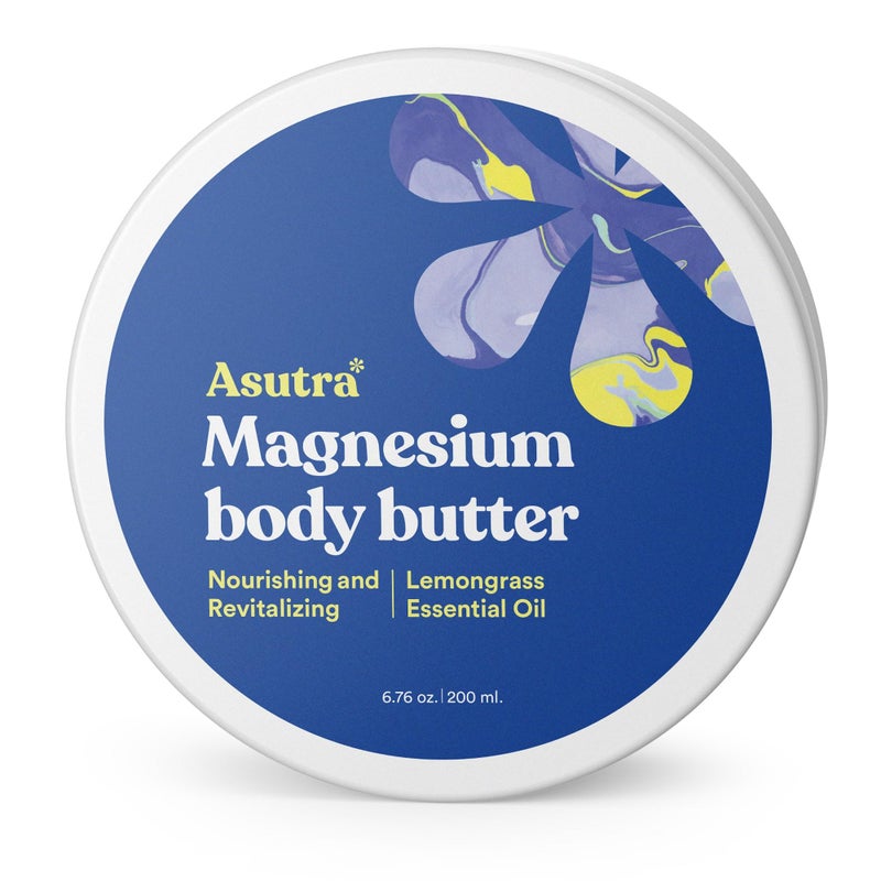 ASUTRA Magnesium Body Butter Lotion, 6.76 oz, Soothing Shea Butter & Almond Oil Moisturizer, Premium-Quality Magnesium, Lemongrass Essential Oil - Image 1