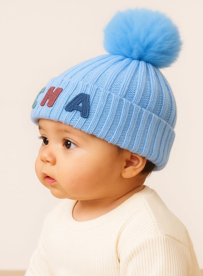 Nat Winter Woolen Hat | Knitted Hat for New Born Baby | Cute Beanie | Wool Cap Baby Hat for 0-12 Months Old Baby Boys & Baby Girls (Sky Blue Color, 1 Piece) - Image 2