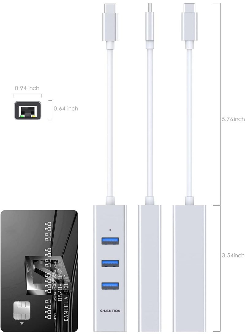 Lention LENTION USB-C to 3-Port USB 3.0 Hub with Gigabit Ethernet LAN Adapter Compatible 2020-2016 MacBook Pro 13/15/16, New Mac Air/Surface/iPad Pro, Chromebook, More - Ultra Slim (CB-C23s, Silver)  - Image 4