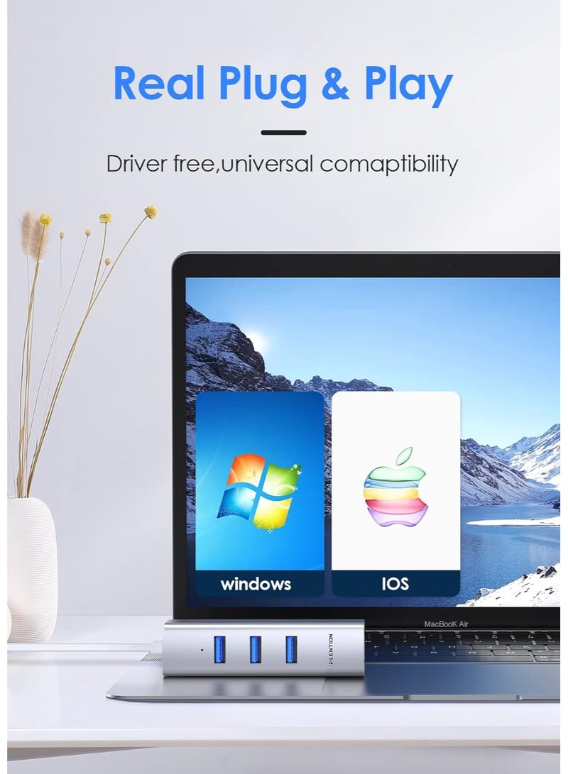 Lention LENTION USB-C to 3-Port USB 3.0 Hub with Gigabit Ethernet LAN Adapter Compatible 2020-2016 MacBook Pro 13/15/16, New Mac Air/Surface/iPad Pro, Chromebook, More - Ultra Slim (CB-C23s, Silver)  - Image 5