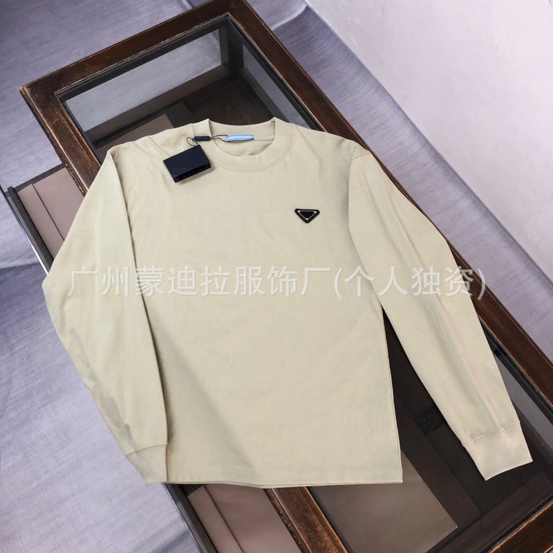 P Family Original Standard Men'S T-Shirt Long-Sleeved Loose Cotton Round Neck Triangle Logo Long-Sleeved Men - Image 5