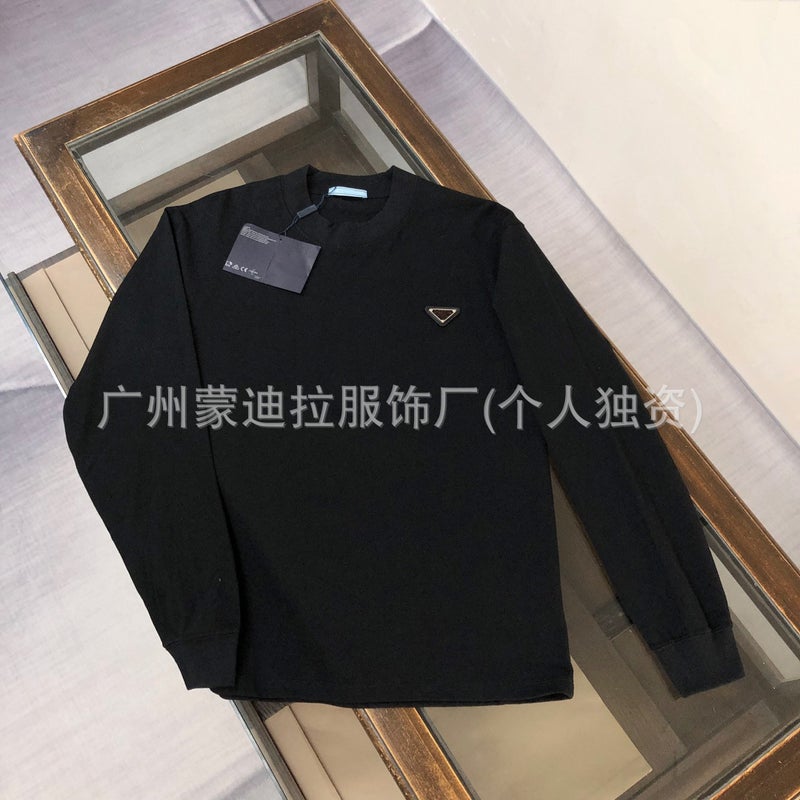 P Family Original Standard Men'S T-Shirt Long-Sleeved Loose Cotton Round Neck Triangle Logo Long-Sleeved Men - Image 3