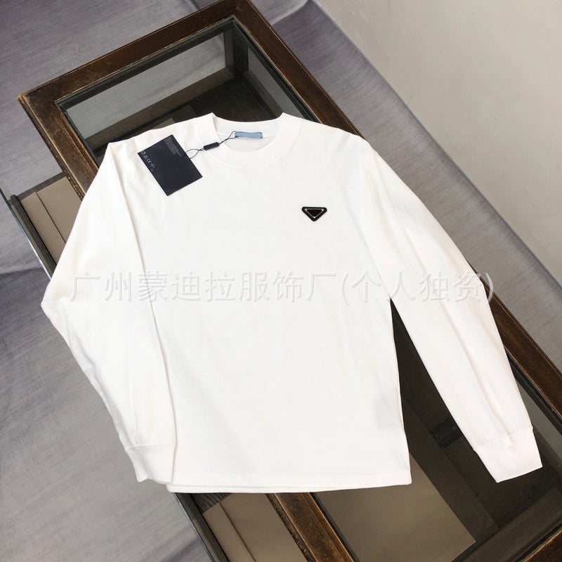 P Family Original Standard Men'S T-Shirt Long-Sleeved Loose Cotton Round Neck Triangle Logo Long-Sleeved Men - Image 4