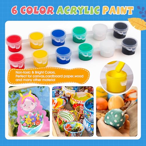 ESRICH 8 Set Mini Acrylic Paint Kit, 5in Mini Stretched Canvas with 7.5in Easel, Acrylic Paint Strips, Paint Palettes, Painting Brushes, Small Canvas and Easel Set for Kids Artists Beginner, Gift - Image 5