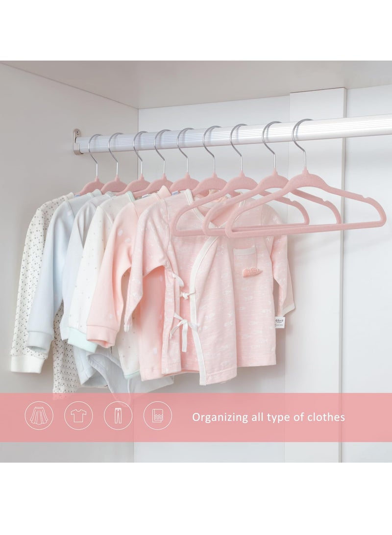 Baby clothes hanger, children's fleece hanger, 360 degree rotating hook children's clothes hanger, groove shoulder design, sturdy and durable hanger 10 pieces (pink)