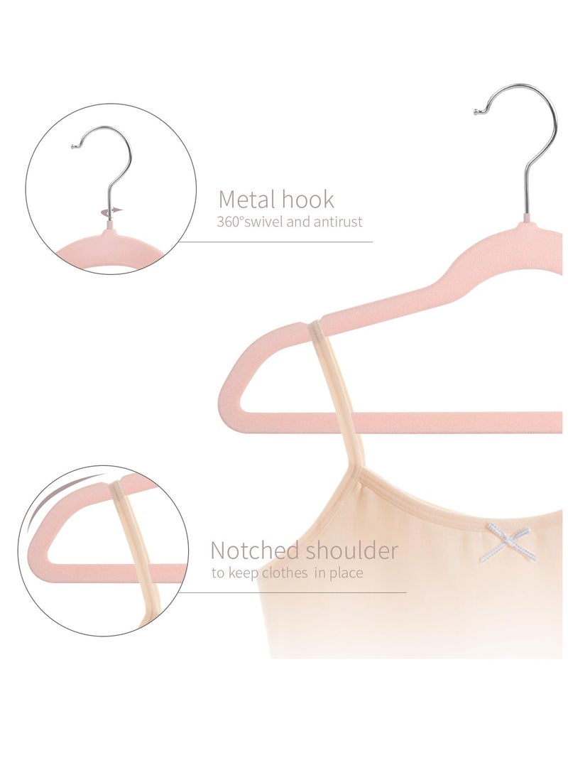 Baby clothes hanger, children's fleece hanger, 360 degree rotating hook children's clothes hanger, groove shoulder design, sturdy and durable hanger 10 pieces (pink)