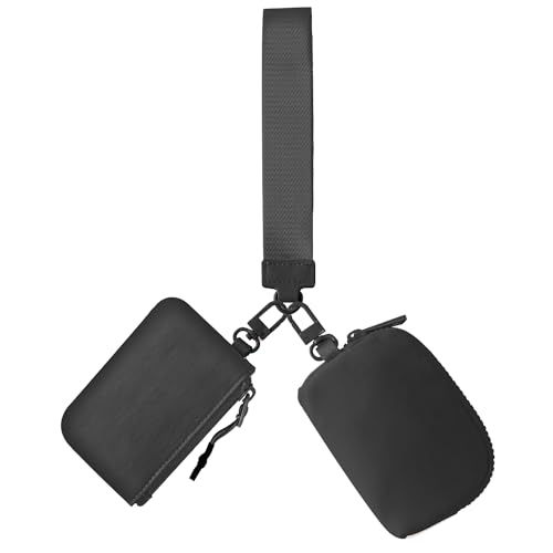 JEEBURYEE Dual Pouch Wristlet Keychain Wallets for Women with 2 Detachable Zipper Coin Purse - Small and Portable Mini Card Wallet for Women Men Black+Black - Image 1