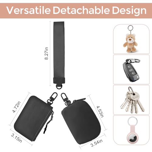 JEEBURYEE Dual Pouch Wristlet Keychain Wallets for Women with 2 Detachable Zipper Coin Purse - Small and Portable Mini Card Wallet for Women Men Black+Black - Image 2