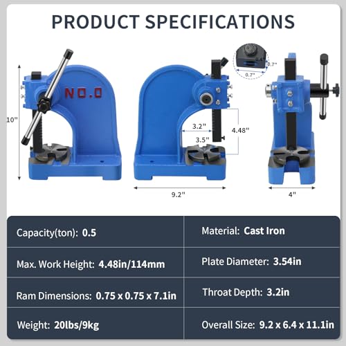 PNBO Manual Arbor Press 0.5 Ton,Heavy Duty Cast Iron Desktop Punch Press Machine, for Riveting Punching Holes - Image 2