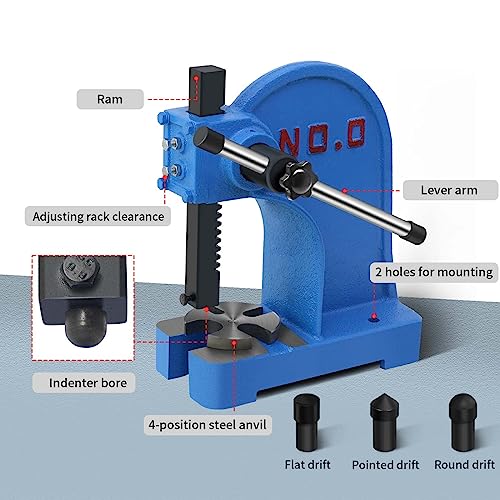 PNBO Manual Arbor Press 0.5 Ton,Heavy Duty Cast Iron Desktop Punch Press Machine, for Riveting Punching Holes - Image 3