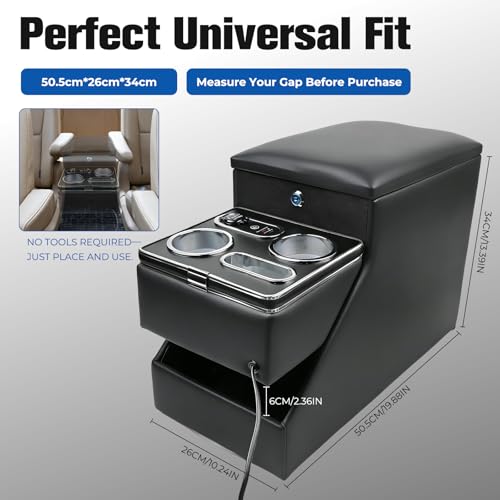 Donpida Center Console Organizer for Minivans, SUVs & Middle Van Seats - Floor-Mounted Lockable Storage Box with Dual Cup Holders & 7-Color Ambient Light, Ideal for Vehicle Interior - Image 3