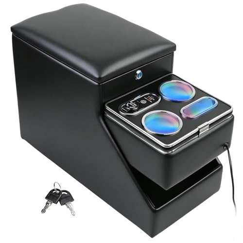 Donpida Center Console Organizer for Minivans, SUVs & Middle Van Seats - Floor-Mounted Lockable Storage Box with Dual Cup Holders & 7-Color Ambient Light, Ideal for Vehicle Interior - Image 1