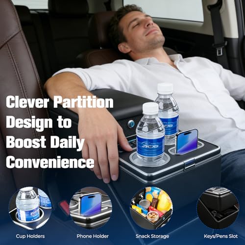 Donpida Center Console Organizer for Minivans, SUVs & Middle Van Seats - Floor-Mounted Lockable Storage Box with Dual Cup Holders & 7-Color Ambient Light, Ideal for Vehicle Interior - Image 4
