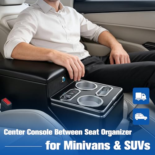 Donpida Center Console Organizer for Minivans, SUVs & Middle Van Seats - Floor-Mounted Lockable Storage Box with Dual Cup Holders & 7-Color Ambient Light, Ideal for Vehicle Interior - Image 2