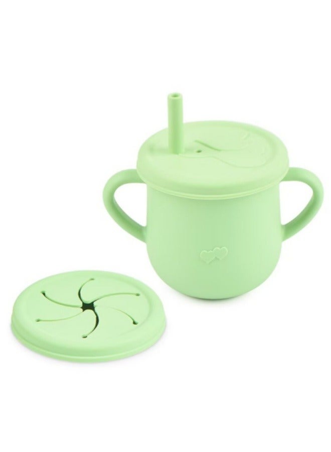 Baby Drinking Cup Straw Water Cup Children's Silicone Snack Cup Green - Image 1