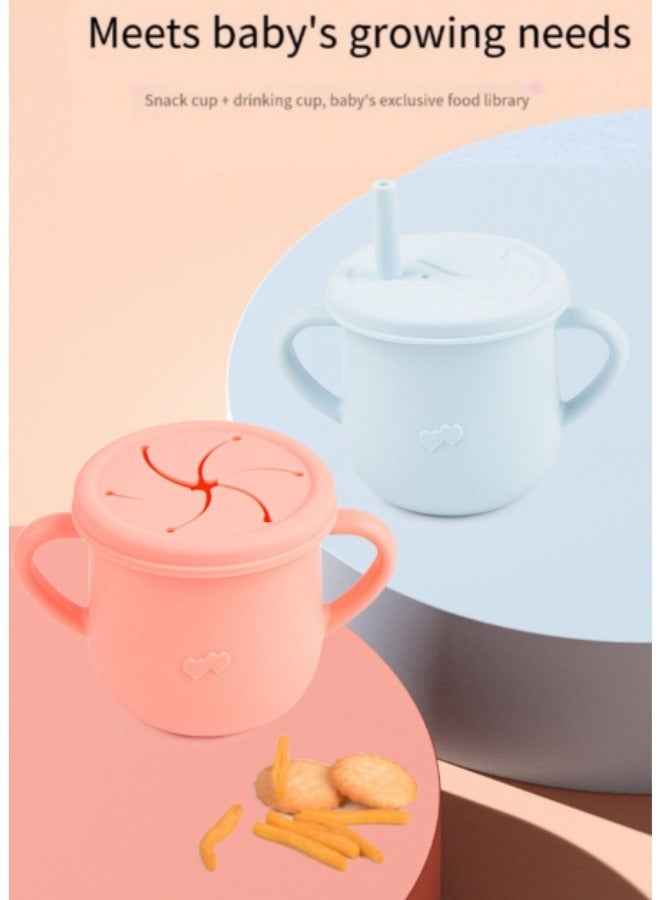 Baby Drinking Cup Straw Water Cup Children's Silicone Snack Cup Green - Image 2