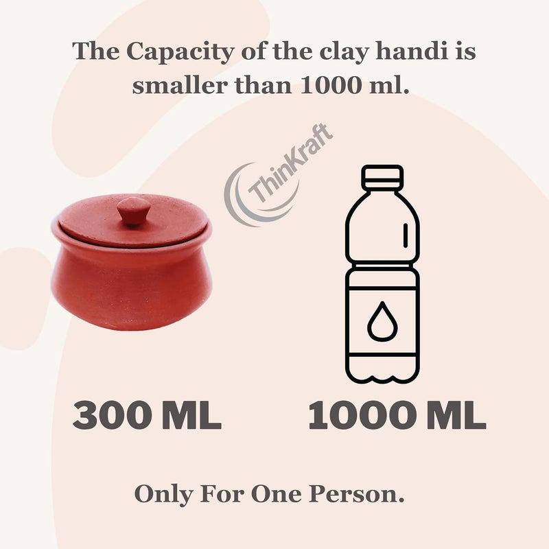 ThinKraft | Terracotta Clay Mini Pot with Lid for Curd, Yogurt Bowl | Small Mitti Dahi Handi, Earthenware, Brown (300 ML) - Image 3