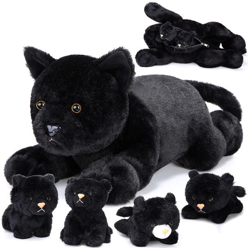 Skylety 5 Pieces Cat Stuffed Animal with Babies Inside Belly Plush Cat Pregnant Mommy Kitty with 4 Cute Fluffy Stuffed Kittens Christmas Birthday Surprise GiftsBlack - Image 2