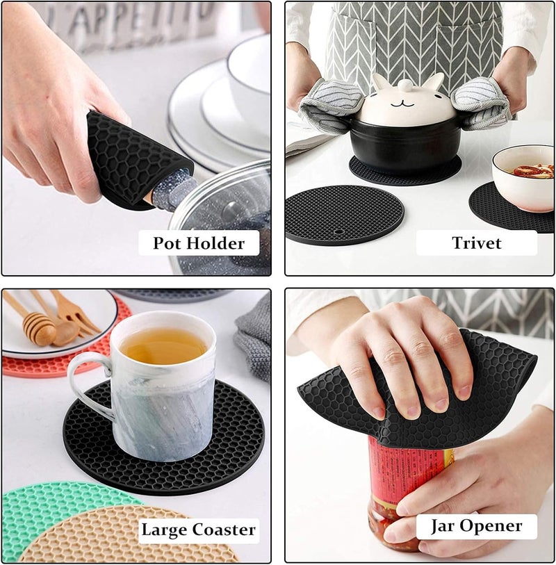 P-Plus International Silicone Trivets for Hot Pots and Pans, Flexible Multipurpose Pot Holders, Heat Resistant Trivets for Hot Dishes, Soft Non-Slip Silicone Mat for Kitchen Counter(Black, Pack of 4) - Image 3