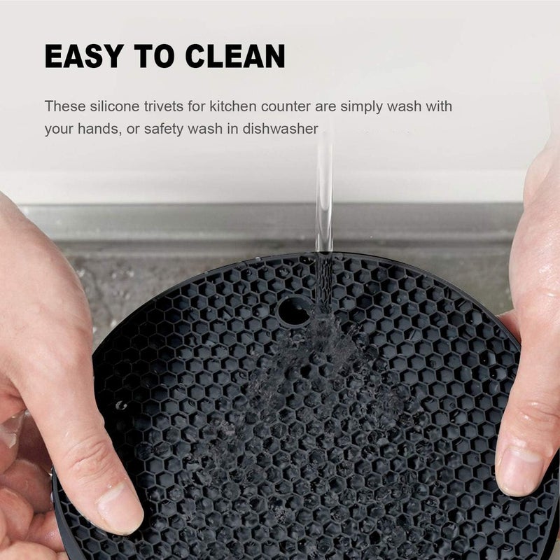 P-Plus International Silicone Trivets for Hot Pots and Pans, Flexible Multipurpose Pot Holders, Heat Resistant Trivets for Hot Dishes, Soft Non-Slip Silicone Mat for Kitchen Counter(Black, Pack of 4) - Image 4