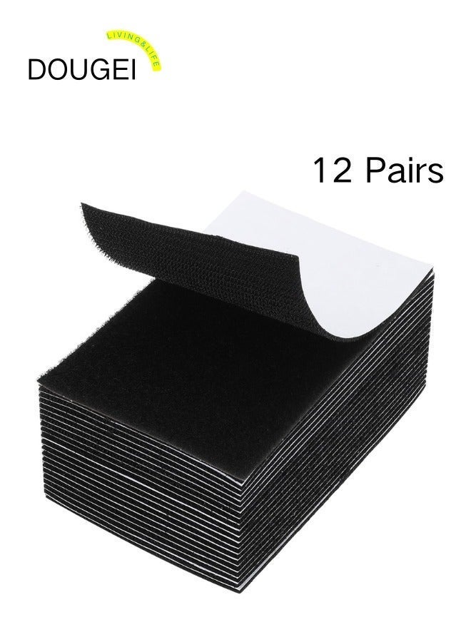 DOUGEI Hook and Loop Strips 2" x 4", 12 Pairs Rectangle Strong Tape Double Sided Adhesive Sticky Fastener Back Mounting Tape for Home or Office Use, Indoor & Outdoor Use, Black - Image 1