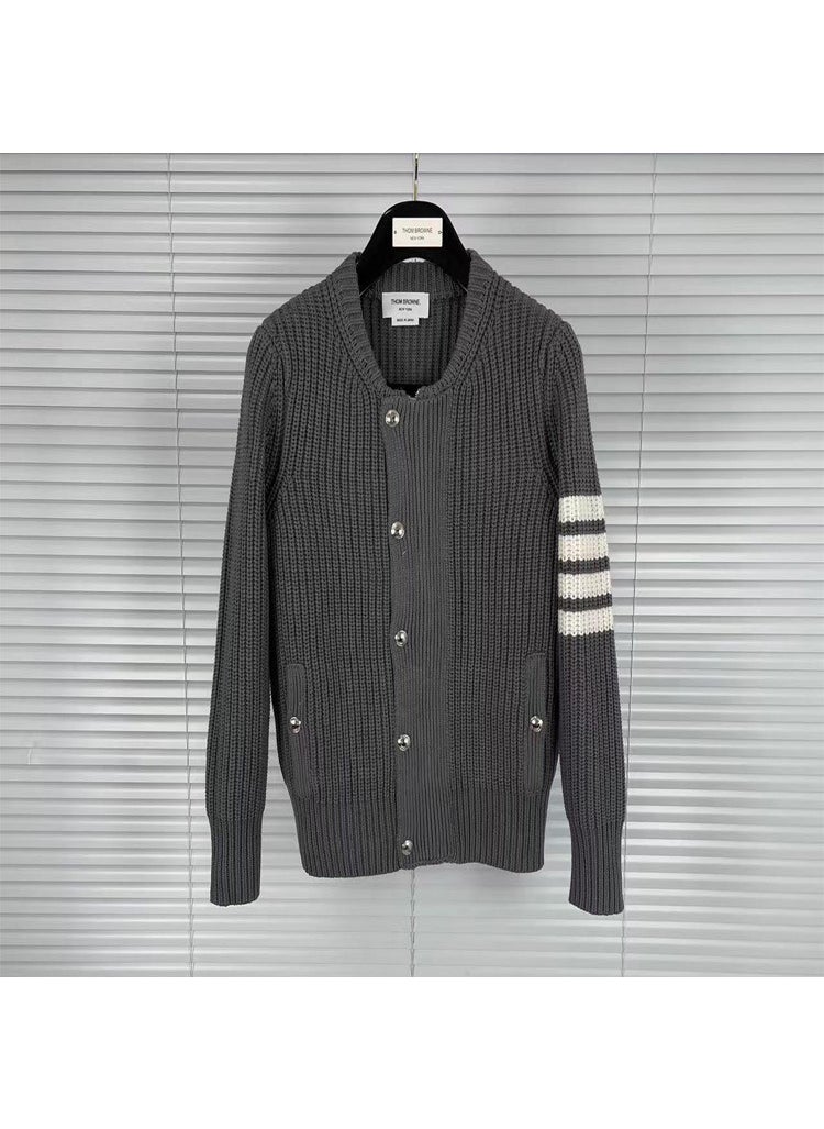 Generic Winter New Mens Womens Four-Button Wool Jacket Zipper Pullover Casual Knit Wool Top Coat Fashionable and Versatile Grey  - Image 1