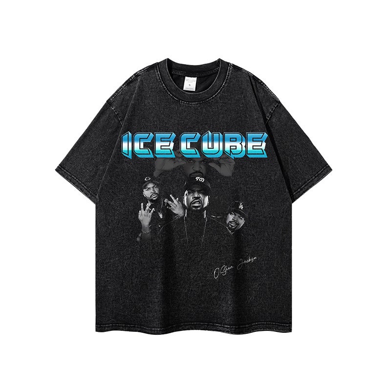 American Hip Hop Rap Character Washed Distressed Long-Sleeved T-Shirt Men And Women Hiphop Vintage Loose Base Tee - Image 4