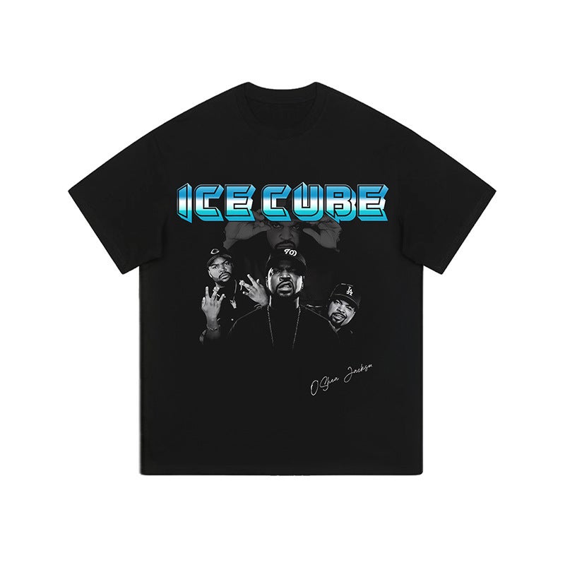 American Hip Hop Rap Character Washed Distressed Long-Sleeved T-Shirt Men And Women Hiphop Vintage Loose Base Tee - Image 1