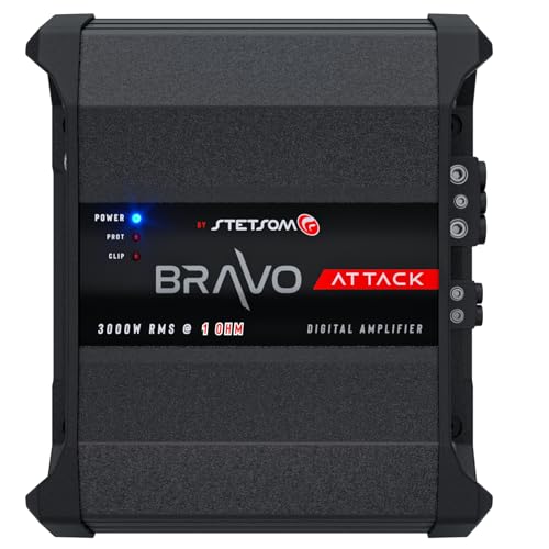 Stetsom Bravo Attack 3000 1 Ohm Mono Car Amplifier, 3000.1 3K Watts RMS, 1Ω Stable Car Audio, Full Range HD Sound Quality, 3000x1, Crossover & Bass Boost, Car Stereo Speaker MD, Smart Coolers - Image 1