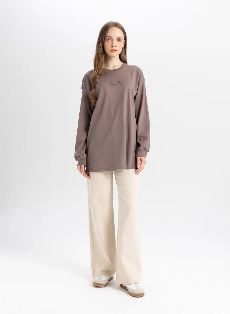 DeFacto Regular Fit Crew Neck Printed Sweatshirt Tunic