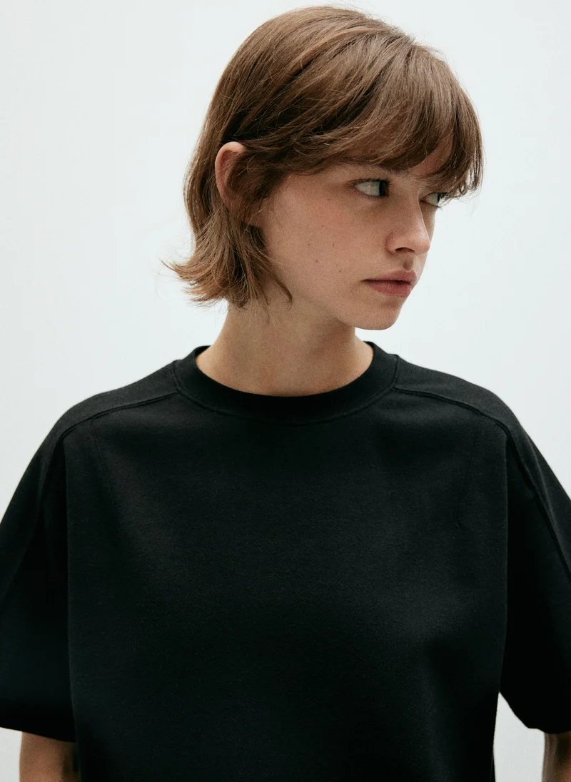 Mango 99-NEGRO Seam Detail T-Shirt for Women | Best Price UAE