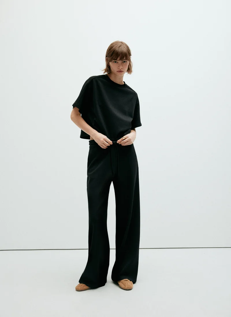 Mango 99-NEGRO Seam Detail T-Shirt for Women | Best Price UAE