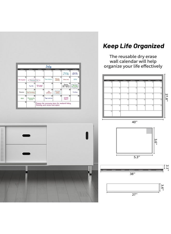 BooQool - Large Dry Erase Calendar For Wall, Undated 1 Month Wall Calendar, 40" X 28" Erasable & Reusable Laminated Calendar, 10 Round Stickers, Great Layout Wall Calendar Monthly For Home Office School - Image 1