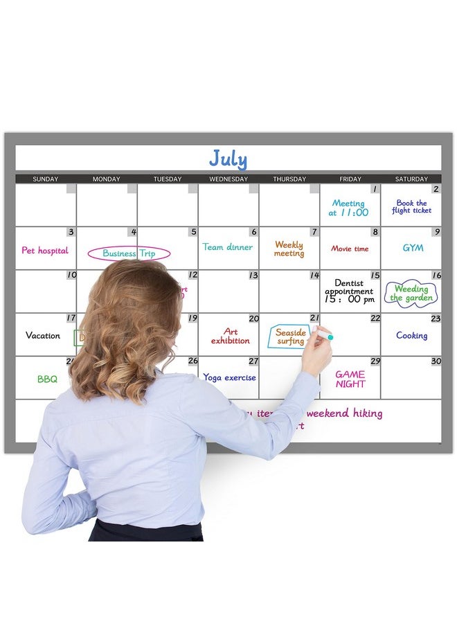 BooQool - Large Dry Erase Calendar For Wall, Undated 1 Month Wall Calendar, 40" X 28" Erasable & Reusable Laminated Calendar, 10 Round Stickers, Great Layout Wall Calendar Monthly For Home Office School - Image 1