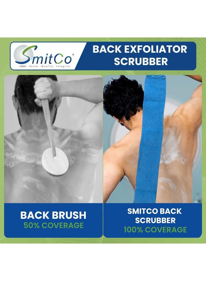 Smitco فرشاة ظهر للاستحمام - فرشاة تقشير الجسم للرجال والنساء - 2 منشفة تقشير أطول من معظمها - 31 بوصة طويلة للأماكن التي يصعب الوصول إليها - غسالة وعلاج حب الشباب في الظهر - Image 3