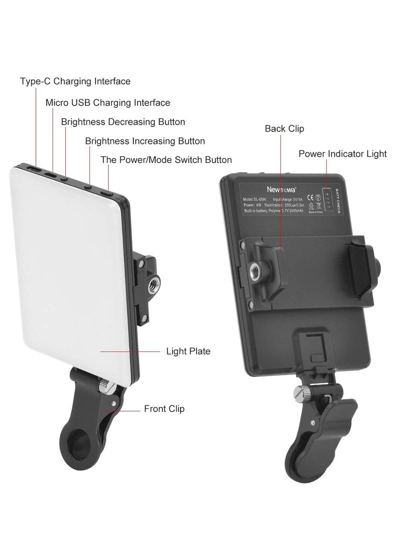 Meishida 60 LED High Power Rechargeable Clip Fill Video Light with Front & Back Clip, Adjusted 3 Light Modes for Phone, iPhone, Android, iPad, Laptop, for Makeup, Selfie, Vlog, Video Conference  - Image 4