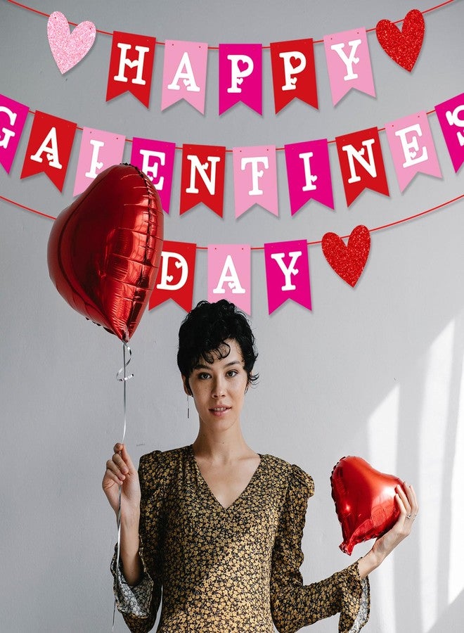 PTFNY Colorful Happy Galentines Day Banner Red Pink Heart Garland Banner Valentines Day Decorations for Galentines Day Girls Ladie Anniversary Decorations Supplies - Image 3