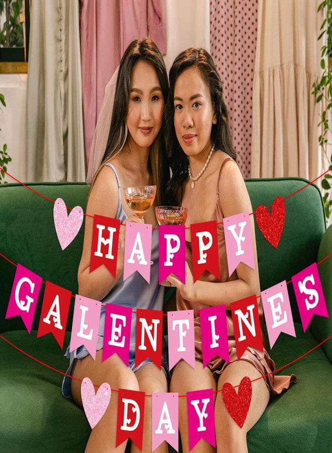PTFNY Colorful Happy Galentines Day Banner Red Pink Heart Garland Banner Valentines Day Decorations for Galentines Day Girls Ladie Anniversary Decorations Supplies - Image 5