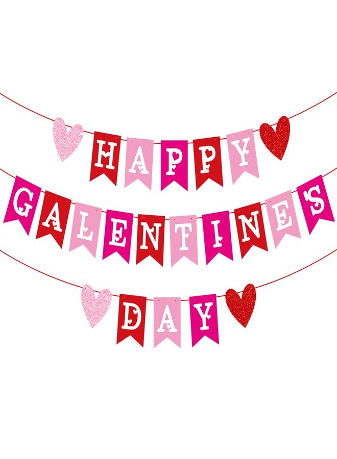 PTFNY Colorful Happy Galentines Day Banner Red Pink Heart Garland Banner Valentines Day Decorations for Galentines Day Girls Ladie Anniversary Decorations Supplies - Image 1