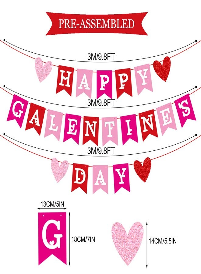 PTFNY Colorful Happy Galentines Day Banner Red Pink Heart Garland Banner Valentines Day Decorations for Galentines Day Girls Ladie Anniversary Decorations Supplies - Image 2