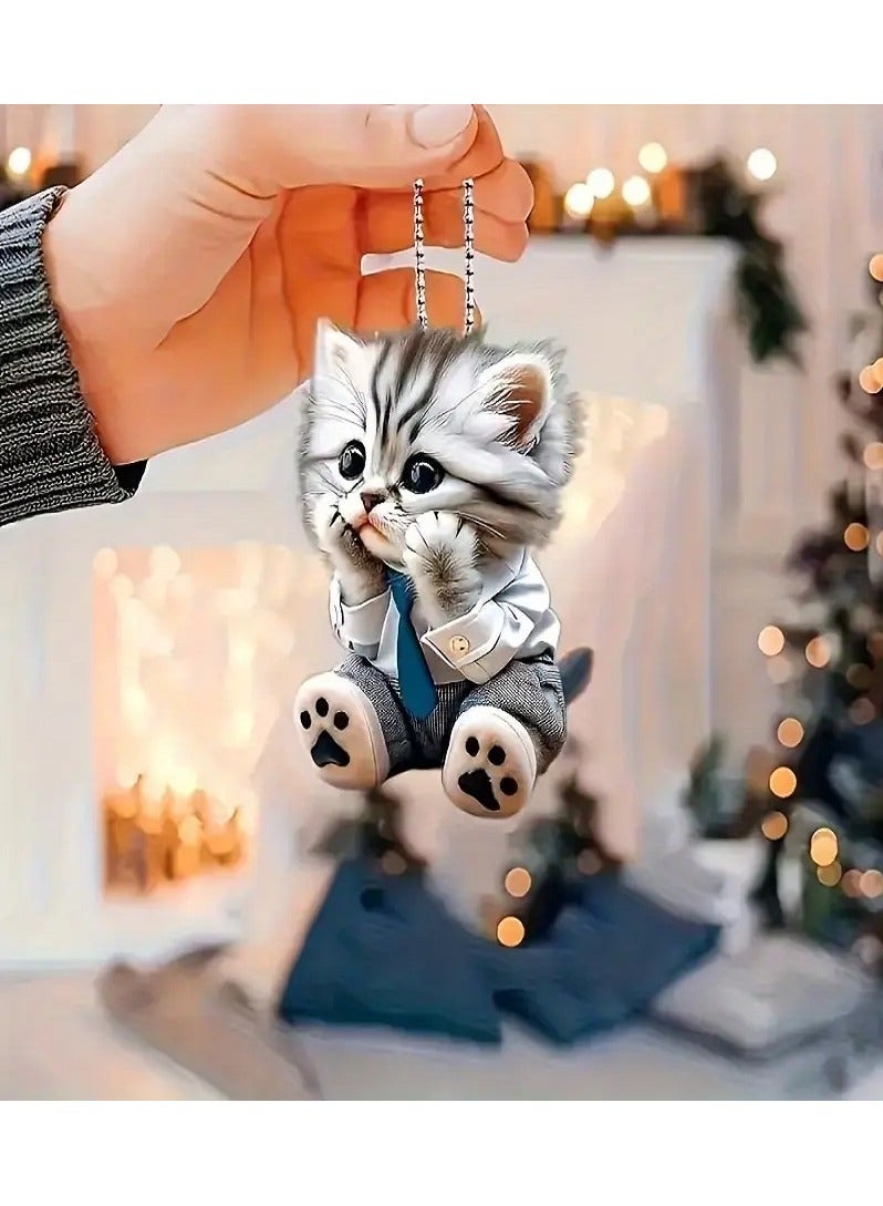 MASIA Cute Cat Car Mirror Accessories - Double-Sided Printed Acrylic Charm - Perfect for Car, Keys, Bags - Image 2