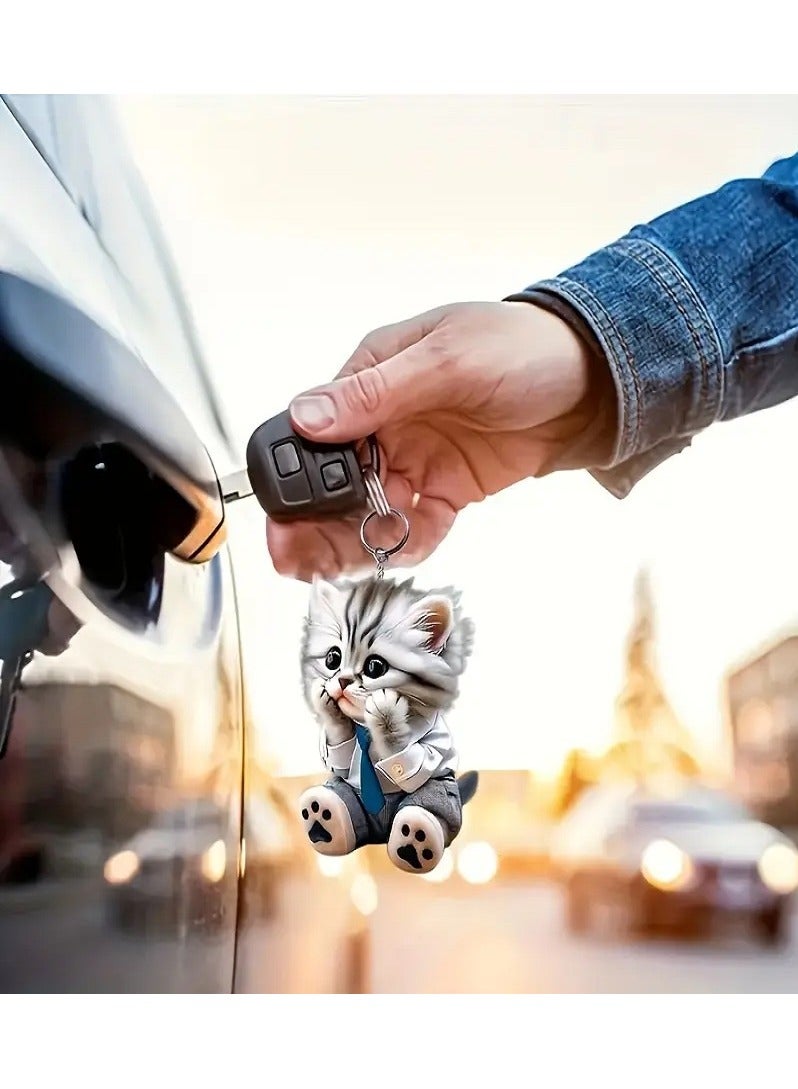 MASIA Cute Cat Car Mirror Accessories - Double-Sided Printed Acrylic Charm - Perfect for Car, Keys, Bags - Image 3