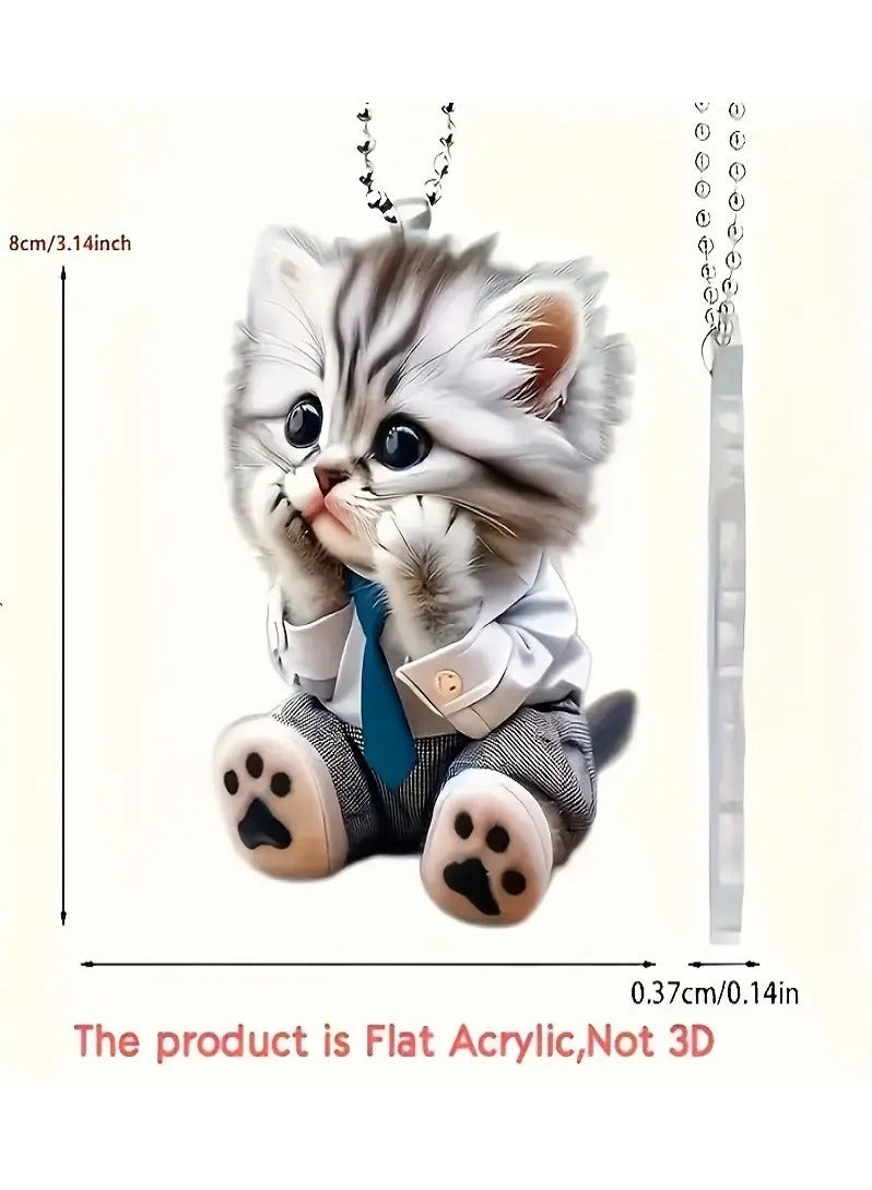 MASIA Cute Cat Car Mirror Accessories - Double-Sided Printed Acrylic Charm - Perfect for Car, Keys, Bags - Image 5