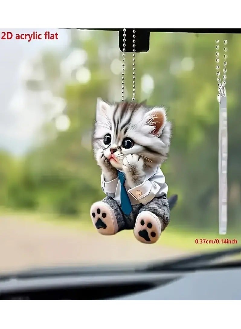 MASIA Cute Cat Car Mirror Accessories - Double-Sided Printed Acrylic Charm - Perfect for Car, Keys, Bags - Image 1