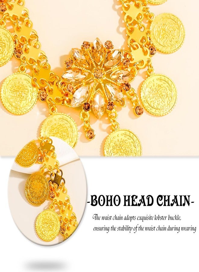 Urieo Boho Head Chain Gold Coin Headpiece Tassel Crystal Hair Accessories for Women - Image 5