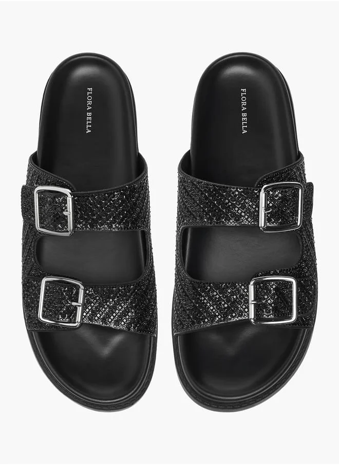 Flora Bella By Shoexpress Womens Embellished Slip-On Sandals With Buckle Accent