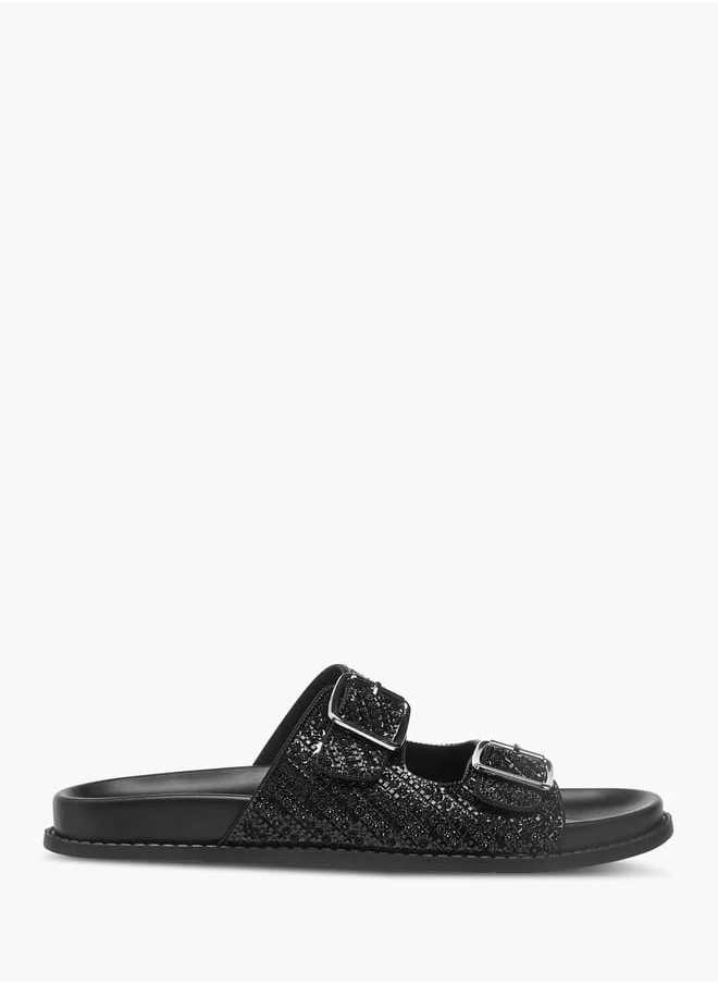 Flora Bella By Shoexpress Womens Embellished Slip-On Sandals With Buckle Accent