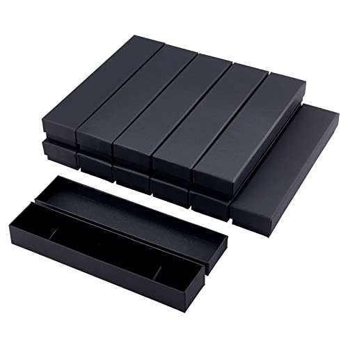 BENECREAT 12 Pack Kraft Rectangle Cardboard Jewelry Boxes Velvet Cushion Necklace Bracelet Kraft Box for Jewelry Set, 8.82 x 2.17 x 1.18 Inches, Black - Image 1