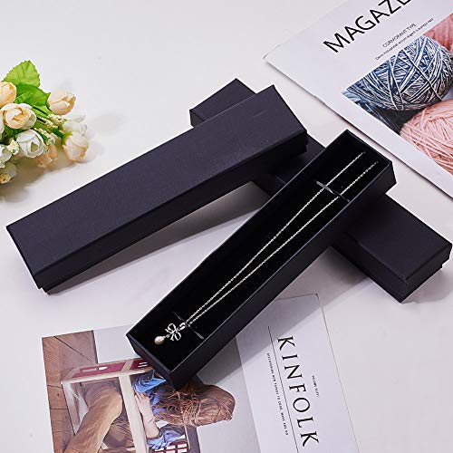 BENECREAT 12 Pack Kraft Rectangle Cardboard Jewelry Boxes Velvet Cushion Necklace Bracelet Kraft Box for Jewelry Set, 8.82 x 2.17 x 1.18 Inches, Black - Image 4